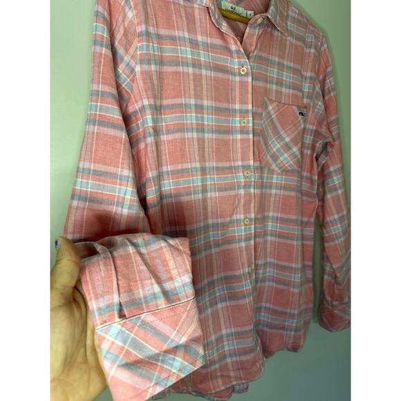 Vineyard Vines Pink Plaid Button Down Flannel Shirt Size 6 - Picture 4 of 7